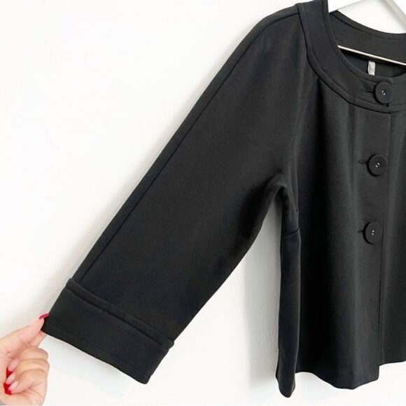 Hanna Andersson Button Front Swing Jacket Knit Cardigan Black New NWT Medium - Picture 3 of 7
